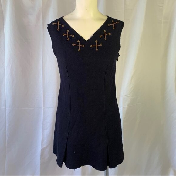 PHILOSOPHY DI ALBERTA FERRETTI BLUE NAVY MINI  DRESS SHORT SLEEVE BOHEMIAN DRESS - Picture 2 of 11
